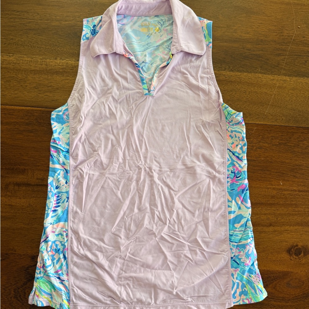 Lilly Pulitzer Pastel Pink and Aqua Floral Sleeveless Polo